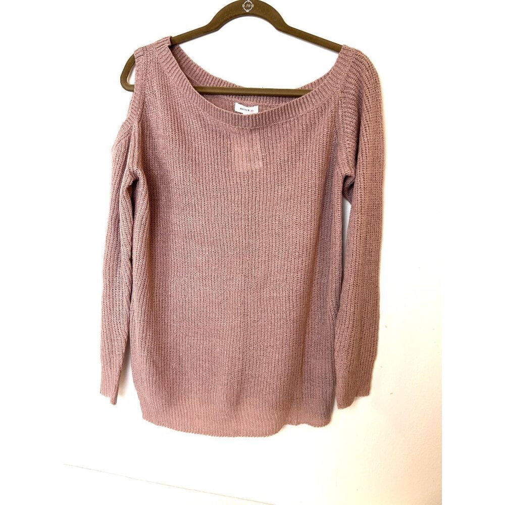 Better Be M Sweater Ribbed Knit Tan Latte NEW WIth tags One open Shoulder